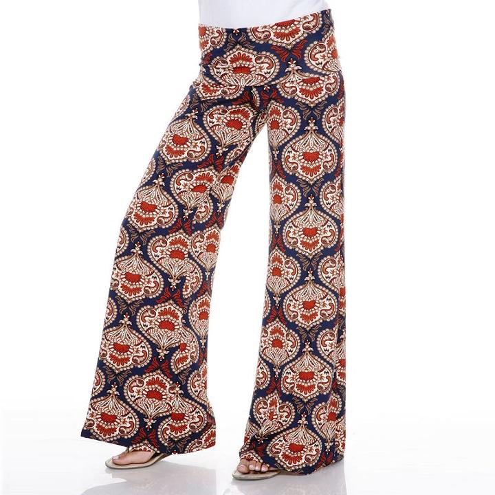 Women's White Mark Print Palazzo Pants, Size: Small, Orange Oth