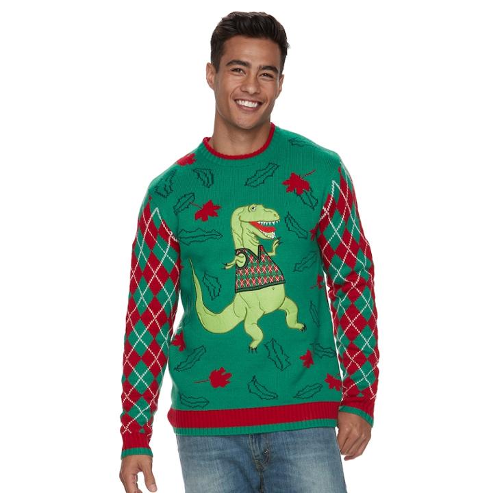 Men's T. Rex Ugly Christmas Sweater, Size: Medium, Green