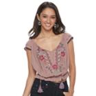 Juniors' Rewind Floral Embroidered Crop Top, Teens, Size: Small, Brt Red