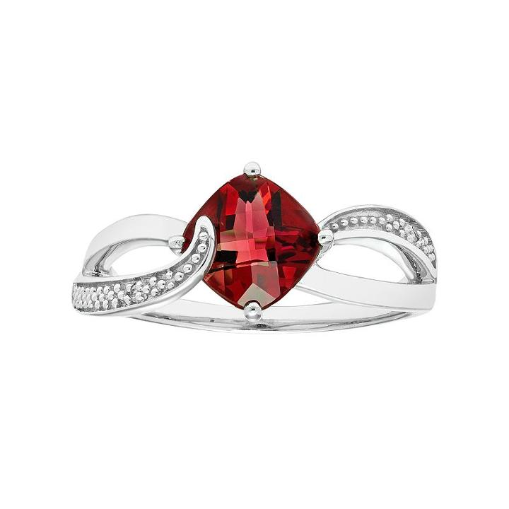 Sterling Silver Garnet & Diamond Accent Cushion Bypass Ring, Women's, Size: 7, Red