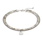 Hammered Charm Beaded Multi Strand Choker Necklace, Women's, Grey