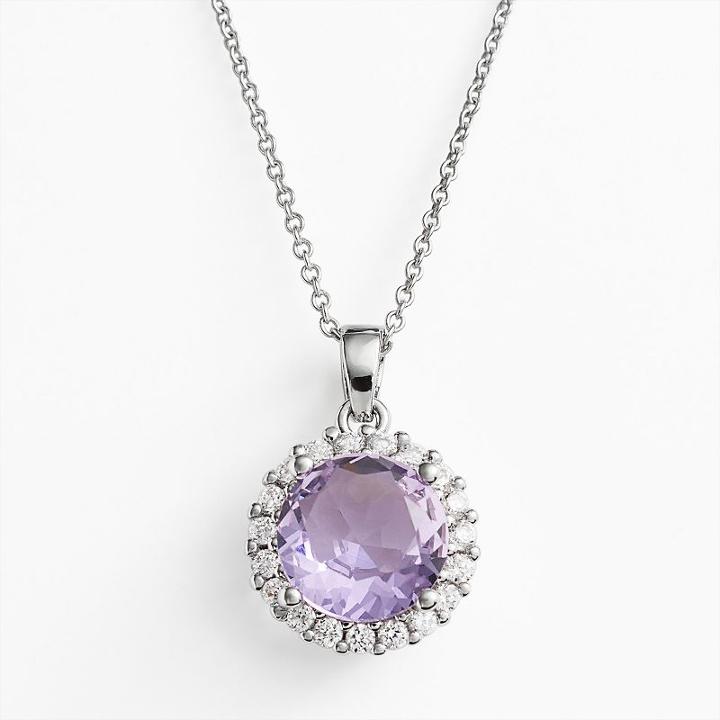 Silver Plate Cubic Zirconia Purple Glass Frame Pendant, Women's, Size: 18