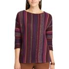 Petite Chaps Striped Cotton Sweater, Women's, Size: L Petite, Purple Oth