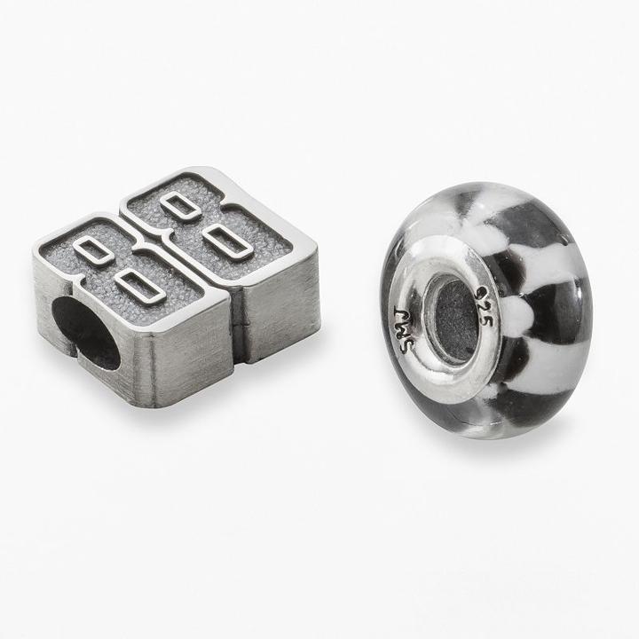 Insignia Collection Nascar Dale Earnhardt Jr. Sterling Silver 88 And Checkered Flag Bead Set, Women's, Grey