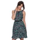 Women's Elle&trade; Pleated Print Fit & Flare Dress, Size: 18, Blue