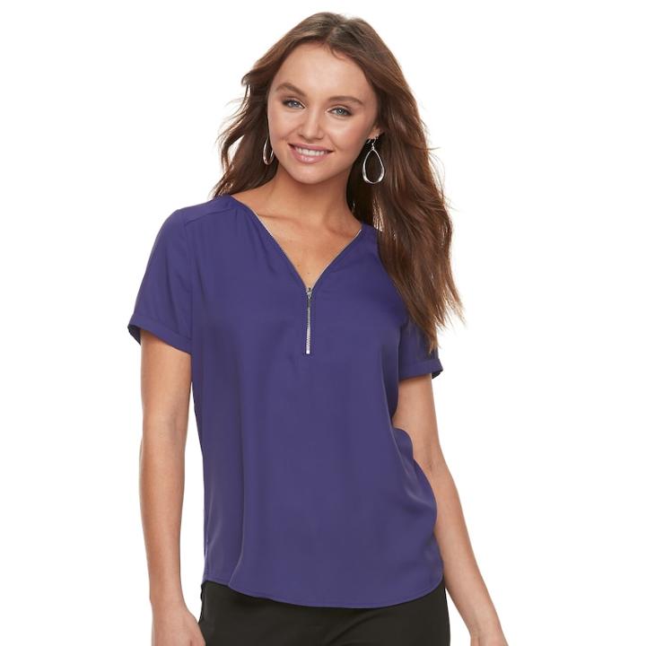 Petite Apt. 9&reg; Zipper Accent Tee, Women's, Size: S Petite, Drk Purple