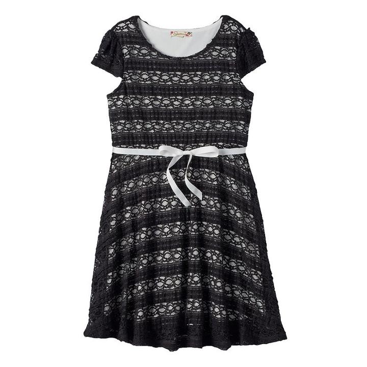 Girls 7-16 & Plus Size Lilt Ribbon Lace Skater Dress, Girl's, Size: 12 1/2, Grey (charcoal)