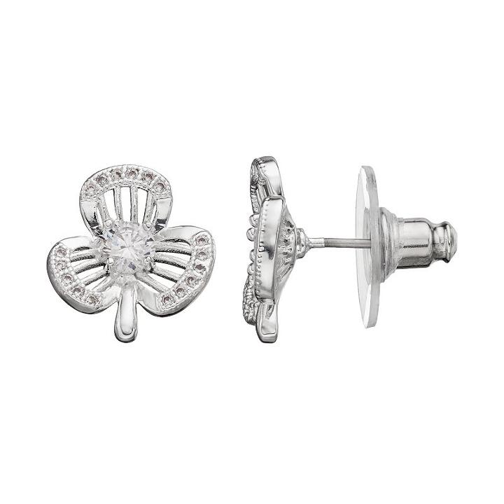 Napier Cubic Zirconia Flower Nickel Free Stud Earrings, Women's, Silver