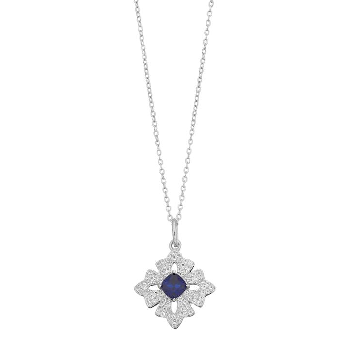 Sterling Silver Lab-created Sapphire & White Topaz Cross Pendant Necklace, Women's, Size: 18, Blue