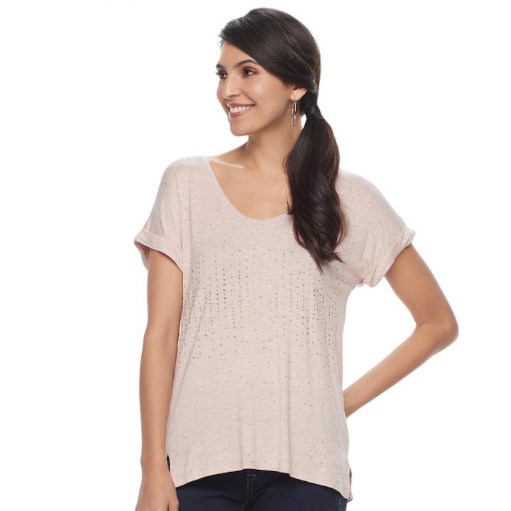 Women's Apt. 9&reg; Embellished Scoopneck Tee, Size: Small, Light Pink