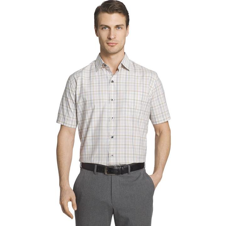 Men's Van Heusen Air Wovens Classic-fit Poplin Performance Button-down Shirt, Size: Xxl, Lt Brown