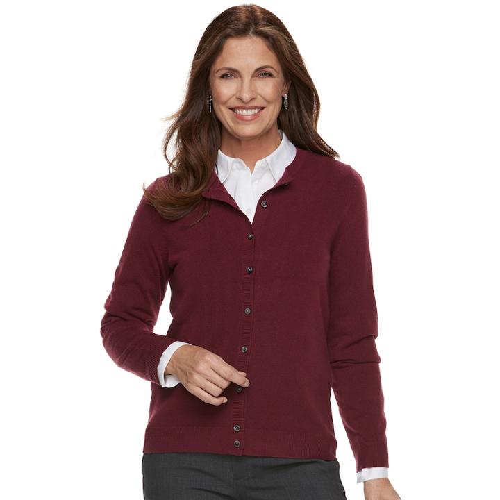 Women's Croft & Barrow&reg; Essential Extra Cozy Cardigan, Size: Large, Dark Red