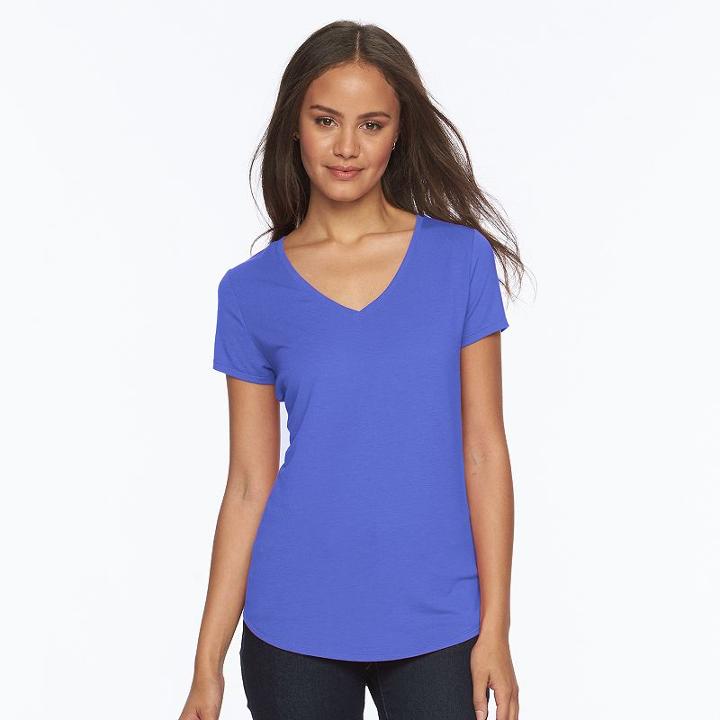 Juniors' So&reg; Short Sleeve V-neck Tee, Girl's, Size: Small, Blue (navy)