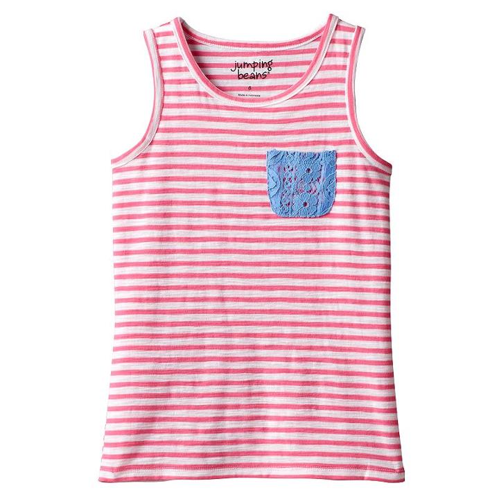 Girls 4-10 Jumping Beans® Striped Lace Pocket Tank Top, Girl's, Size: 6, Med Pink