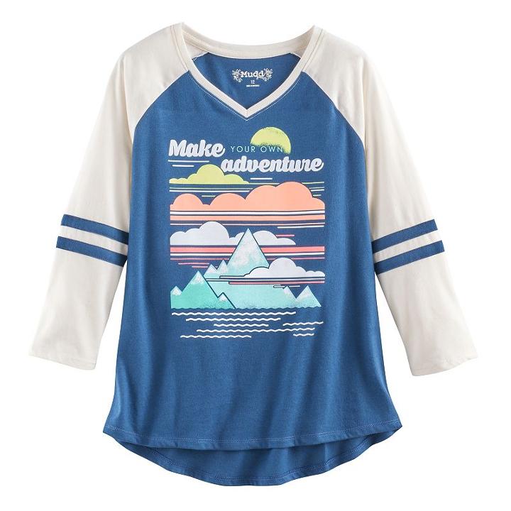Girls 7-16 & Plus Size Mudd&reg; 3/4-sleeve High-low Hem Graphic Tee, Size: 12 1/2, Med Blue