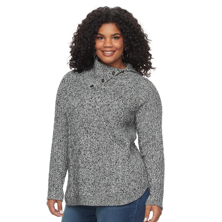 Plus Size Croft & Barrow&reg; Splitneck Cable-knit Sweater, Women's, Size: 2xl, Black