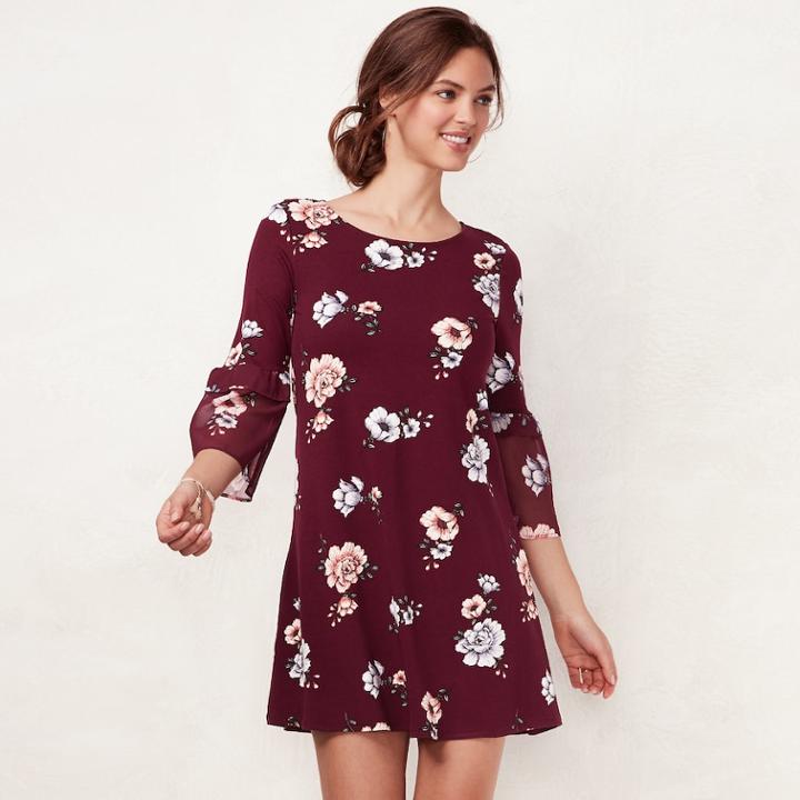 Women's Lc Lauren Conrad Bell Sleeve Swing Dress, Size: Small, Dark Red