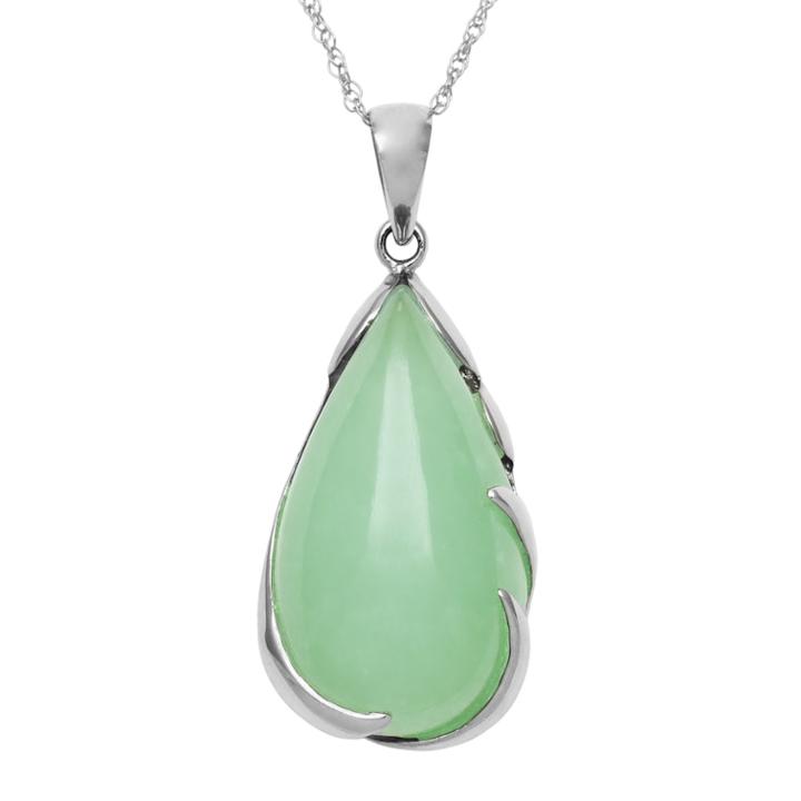 Sterling Silver Jade Teardrop Pendant, Women's, Size: 18, Green