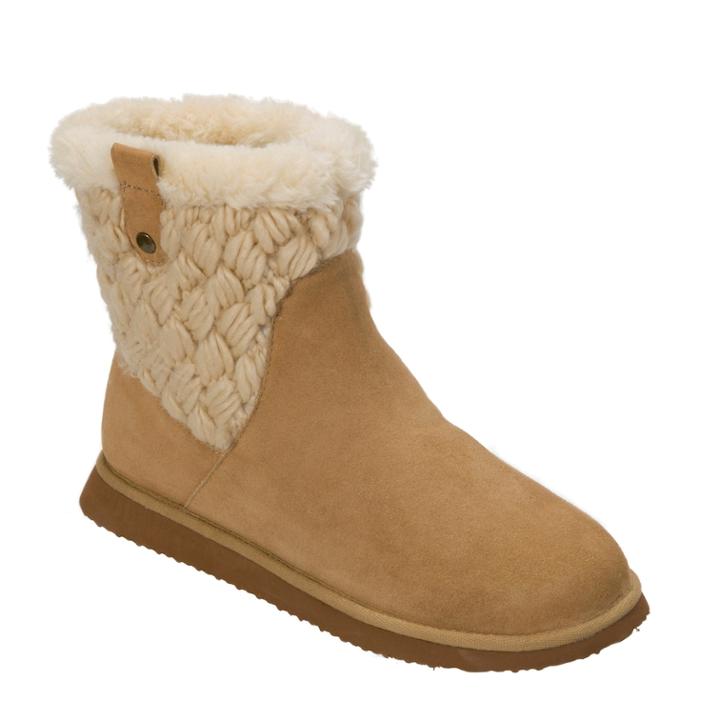 Women's Dearfoams Suede & Basketweave Boot Slippers, Size: Medium (8), Beige