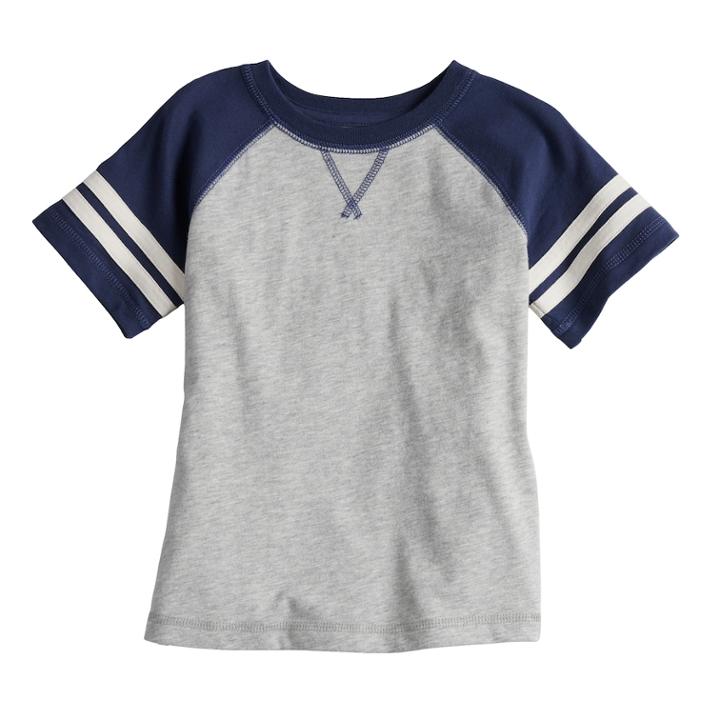 Baby Boy Jumping Beans&reg; Short Sleeve Striped Raglan Tee, Size: 18 Months, Light Grey