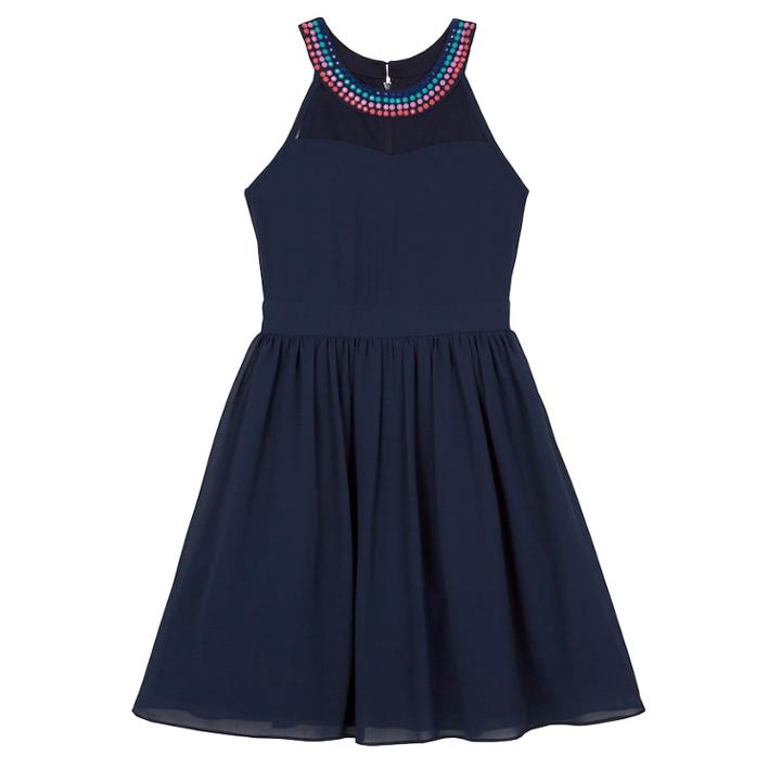 Girls 7-16 Iz Amy Byer Lace & Floral Popover Dress With Necklace, Size: 16, Blue (navy)