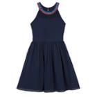 Girls 7-16 Iz Amy Byer Lace & Floral Popover Dress With Necklace, Size: 16, Blue (navy)