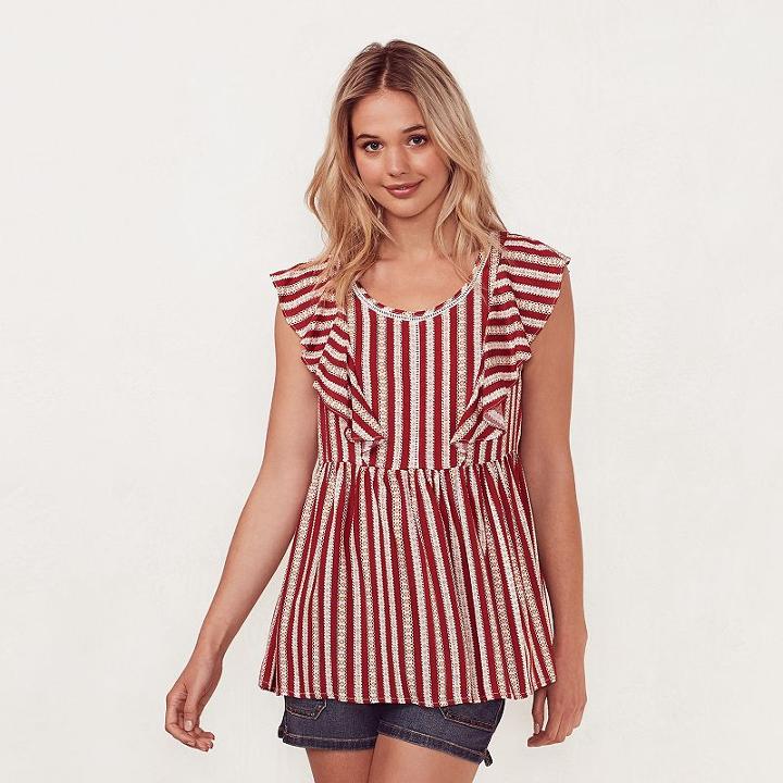 Women's Lc Lauren Conrad Eyelet Peplum Tunic, Size: Xs, Dark Red