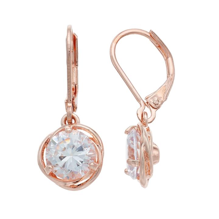 Napier Cubic Zirconia Love Knot Nickel Free Drop Earrings, Women's, Pink