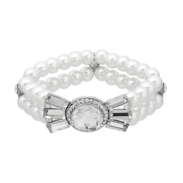 Crystal Allure Multirow Bow Stretch Bracelet, White