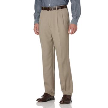 Men's Savane Crosshatch Straight-fit Easy-care Pleated Dress Pants, Size: 36x28, Beige Oth