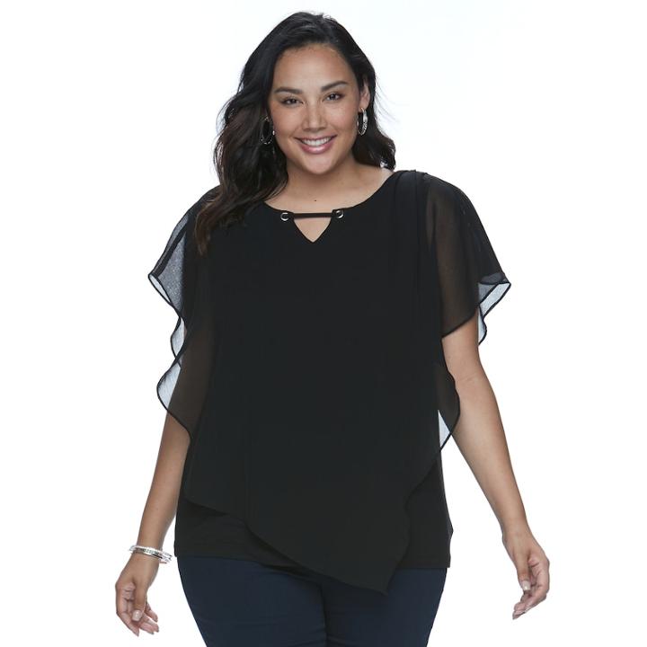 Plus Size Ab Studio Striped Popover Top, Women's, Size: 0x, Black