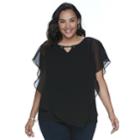 Plus Size Ab Studio Striped Popover Top, Women's, Size: 0x, Black