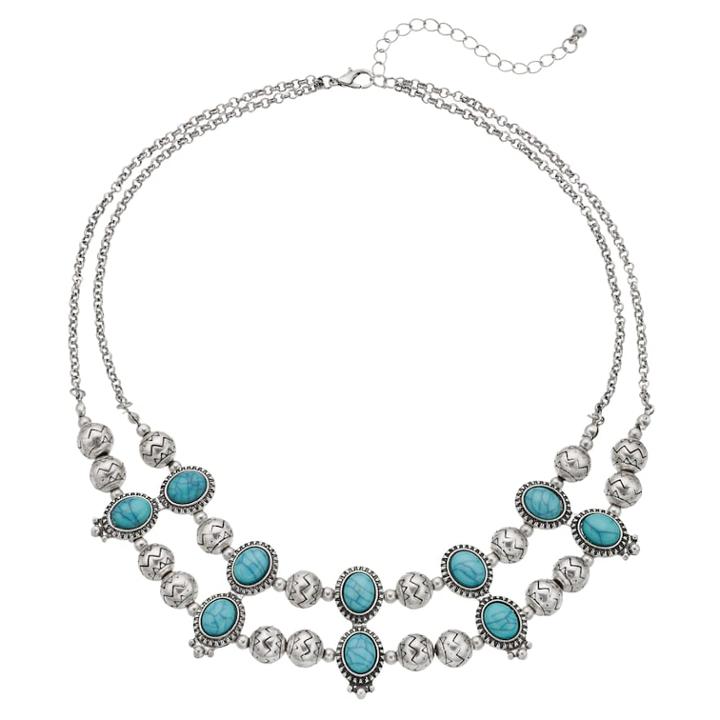 Simulated Turquoise & Bead Layered Necklace, Women's, Turq/aqua