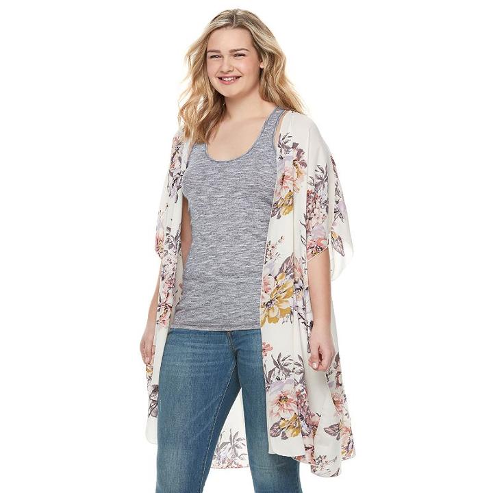 Juniors' Plus Size Heartsoul Floral Kimono, Girl's, Size: 1xl, Natural