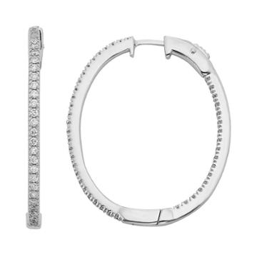 Diamond Splendor Sterling Silver Cubic Zirconia & Diamond Accent Inside-out Oval Hoop Earrings, Women's, White