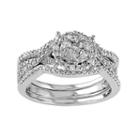 Diamond Cluster Engagement Ring Set In 10k White Gold (3/4 Carat T.w.), Women's, Size: 6
