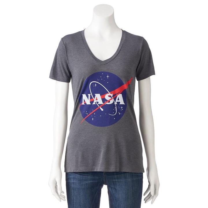 Juniors' Nasa Planet V-neck Graphic Tee, Girl's, Size: Medium, Grey Other