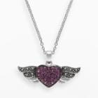Lavish By Tjm Sterling Silver Pink Crystal Angel Heart Pendant - Made With Swarovski Marcasite, Women's, Size: 18