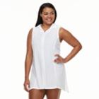 Plus Size Beach Scene Hooded French Terry Cover-up, Women's, Size: 2xl, White