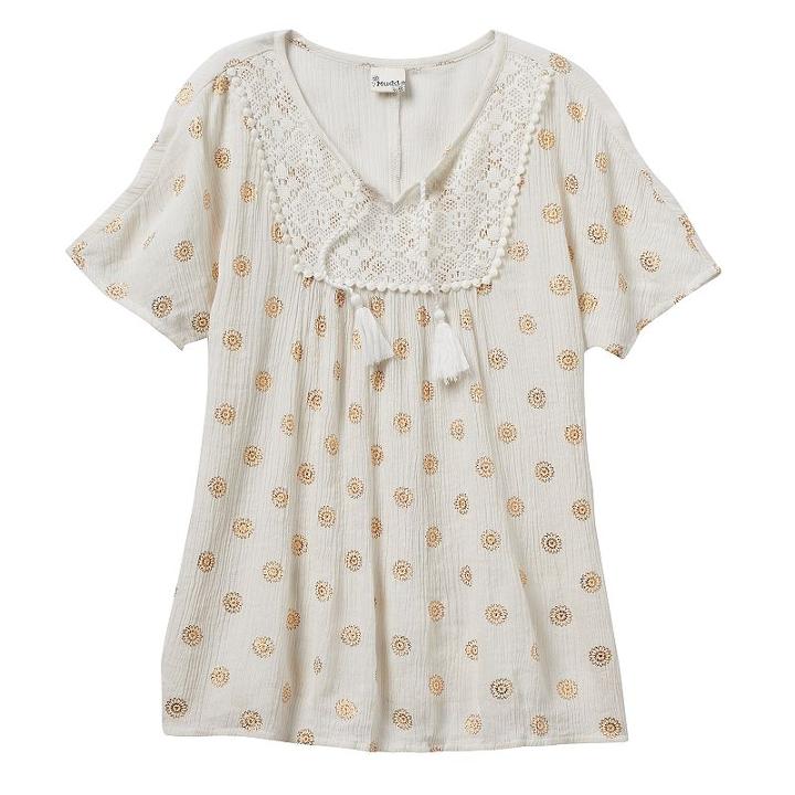 Girls 7-16 & Plus Size Mudd&reg; Foil Print Gauze Peasant Top, Girl's, Size: 12 1/2, White Oth