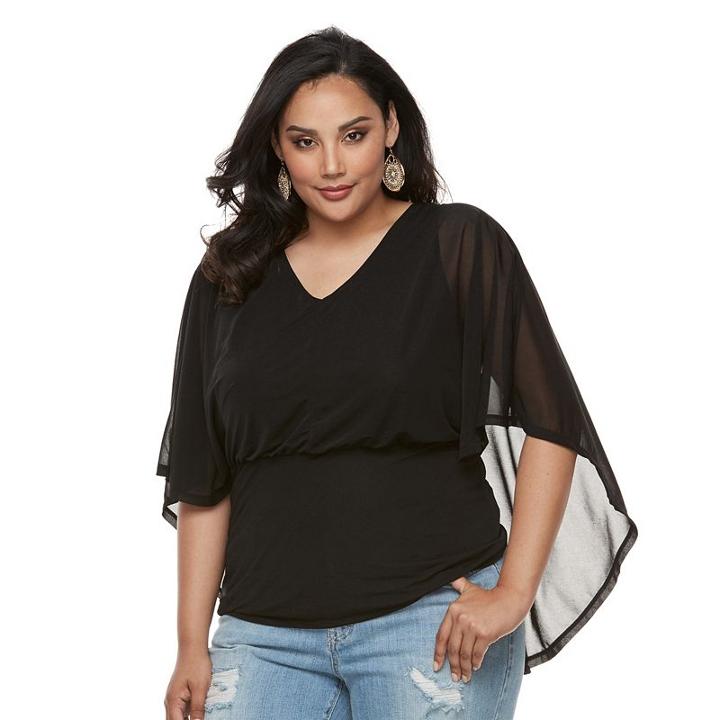 Plus Size Jennifer Lopez Mesh Cape Top, Women's, Size: 2xl, Black