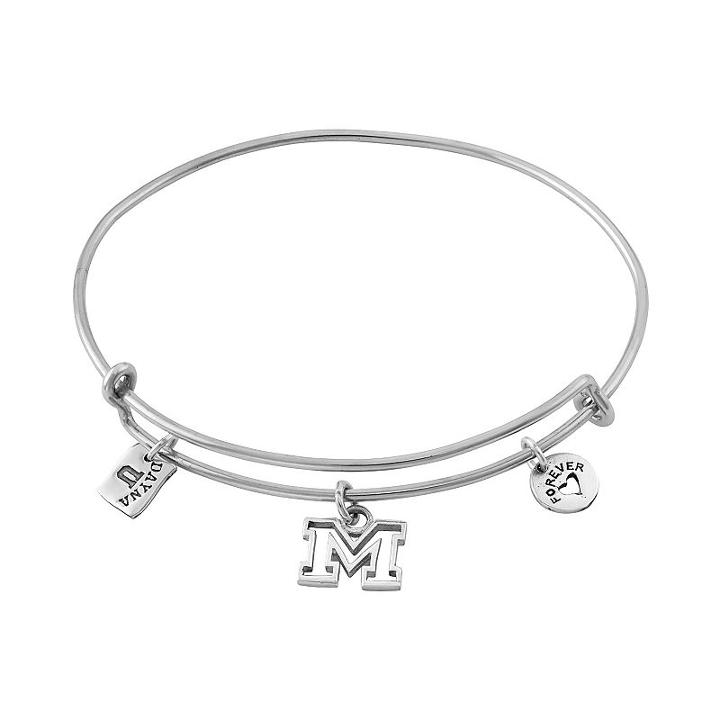 Dayna U Sterling Silver Michigan Wolverines Charm Adjustable Bangle Bracelet, Women's, Grey