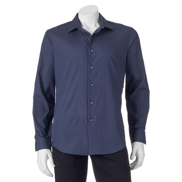 Men's Apt. 9&reg; Modern-fit Patterned Button-down Shirt, Size: Xxl, Blue