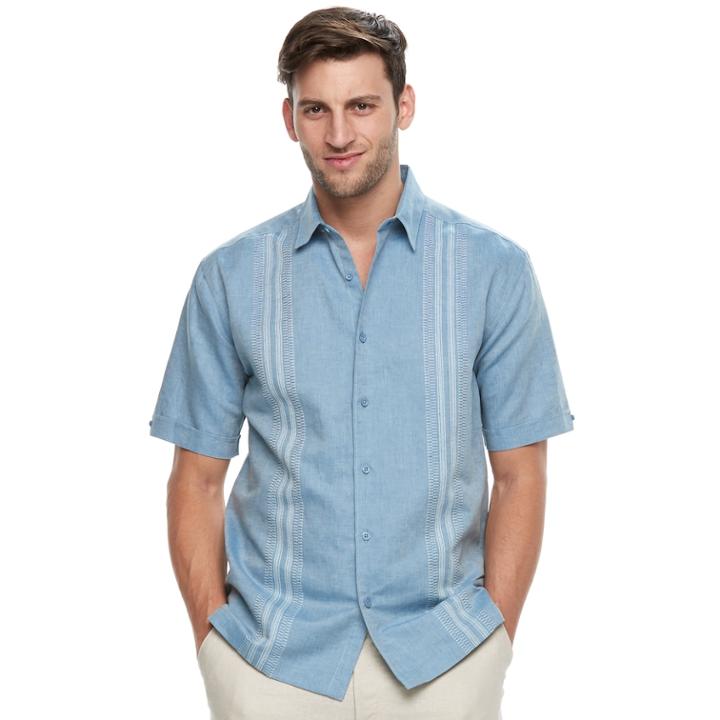 Big & Tall Havanera Classic-fit Paneled Linen-blend Button-down Shirt, Men's, Size: 2xb, Med Blue