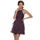 Juniors' Speechless Glitter Ruffled Halter Dress, Teens, Size: 5, Drk Purple
