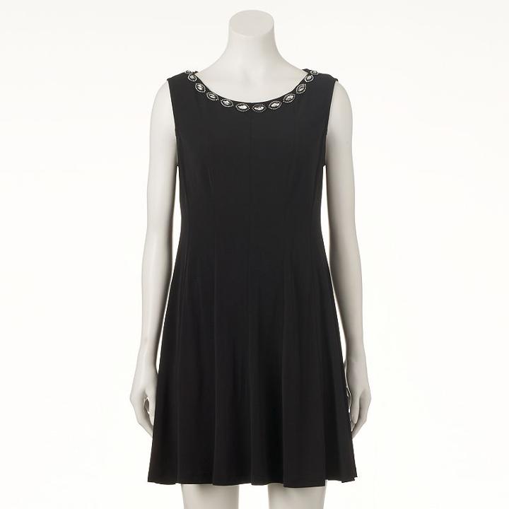 Women's Connected Apparel Embellished Shift Dress, Size: 6, Black