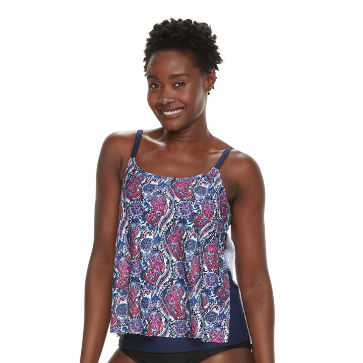 Women's Croft & Barrow&reg; Printed Crochet Tankini Top, Size: 18, Blue Paisley Texture