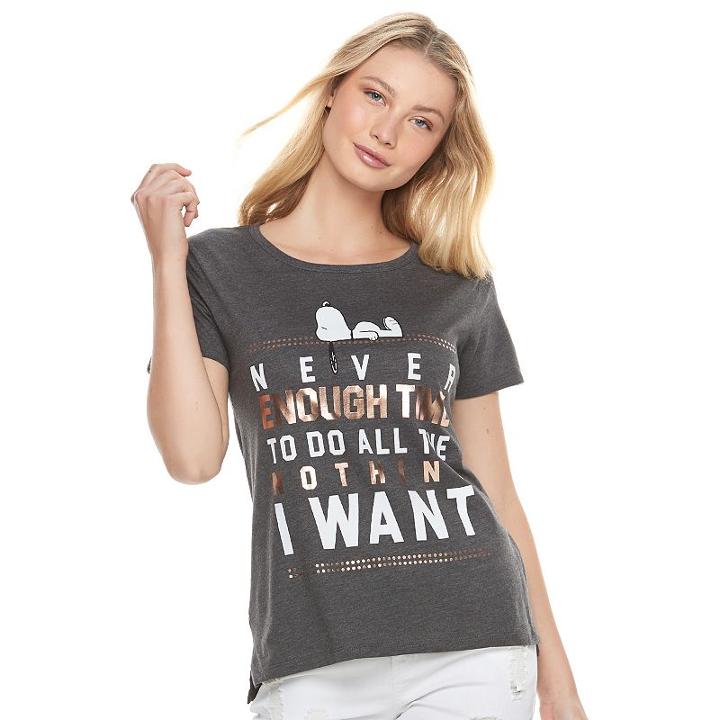 Juniors' Peanuts Snoopy Never Enough Time Graphic Tee, Girl's, Size: Xl, Dark Grey
