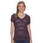 Women's Sonoma Goods For Life&trade; Open-stitch Fringe Sweater, Size: Large, Drk Purple