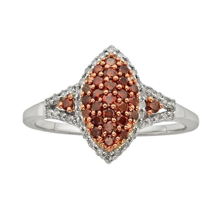 Sterling Silver Two-tone 1/2-ct. T.w. Red And White Diamond Marquise Ring, Women's, Size: 6